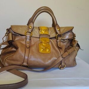 Miu Miu Vitello Lox BowTan Leather Handbag